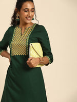 Thumbnail for All About You Women Green Ethnic Motifs Yoke Design Regular Thread Work Kurta with Trousers - Distacart