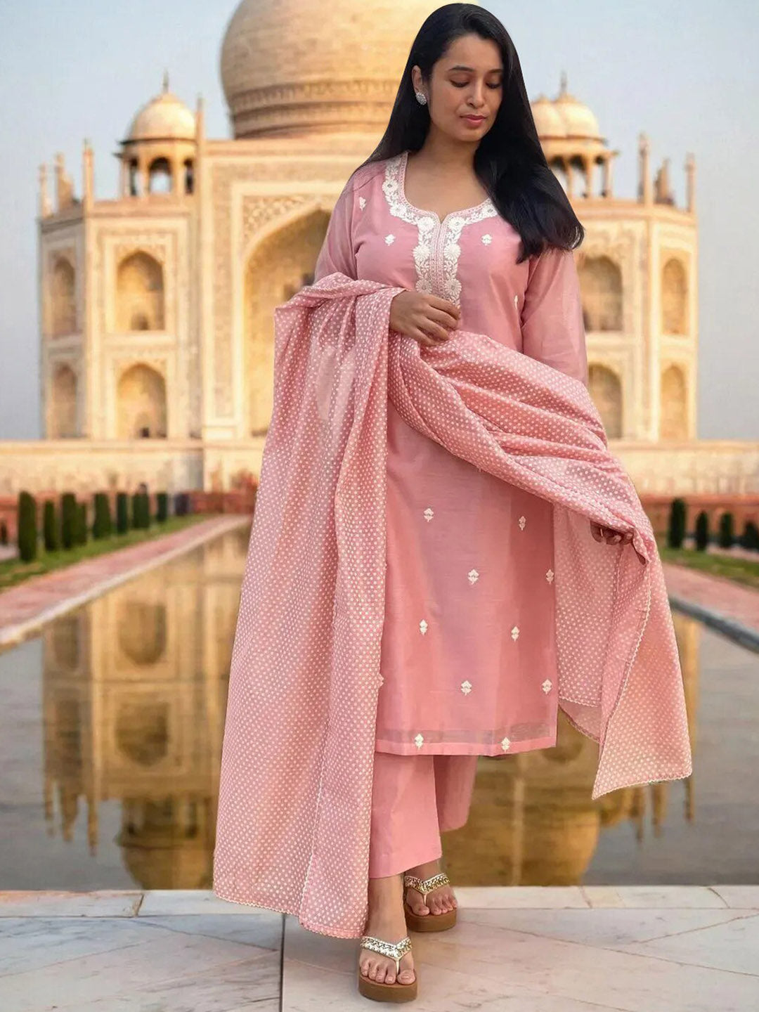 Kalini Floral Embroidered Kurta With Trousers & Dupatta - Distacart