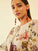 Thumbnail for Soch Floral Printed Tie-Up Neck Linen Straight Kurta - Distacart
