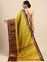 Thumbnail for Anouk Mustard Yellow & Gold-Toned Checked Zari Pure Silk Kanjeevaram Saree - Distacart