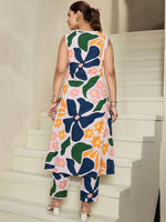 Thumbnail for Indo Era Floral Printed V-Neck Sleeveless Pure Cotton A-Line Kurta With Trousers