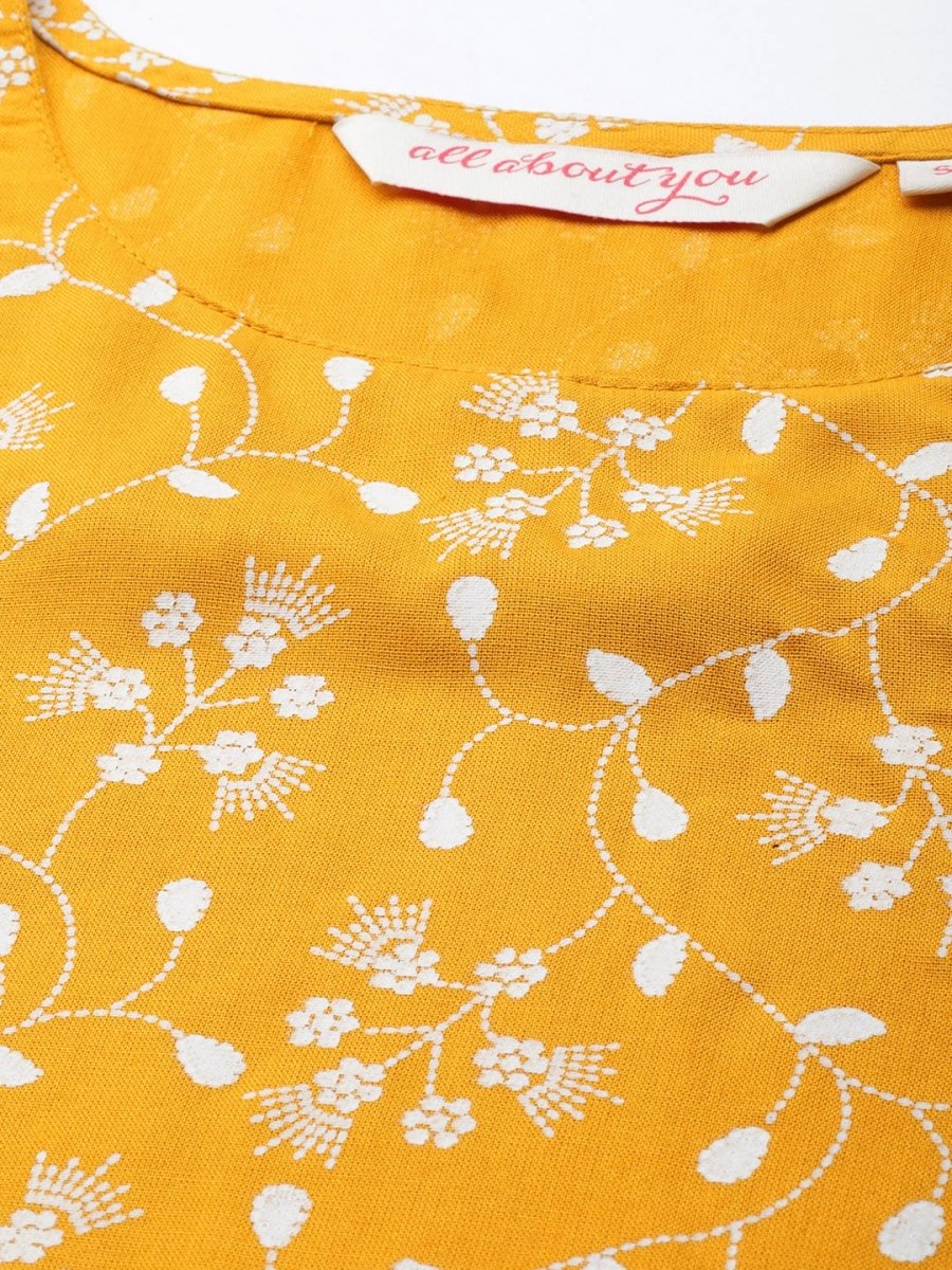All About You Women Yellow Floral Printed Pure Cotton Kurta with Palazzos - Distacart