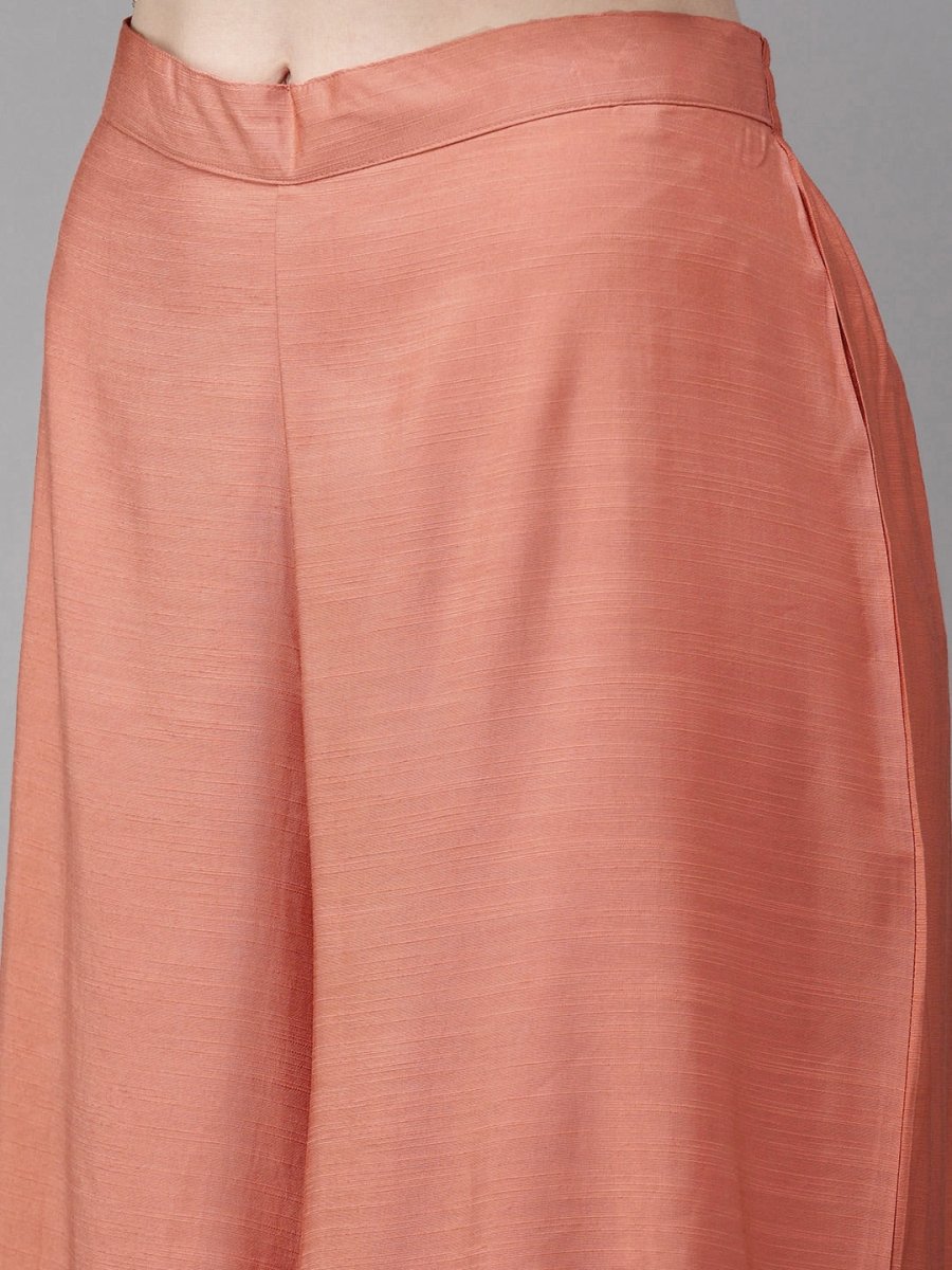 Anouk Women Peach-Coloured & Green Embroidered Top with Palazzos and Jacket - Distacart