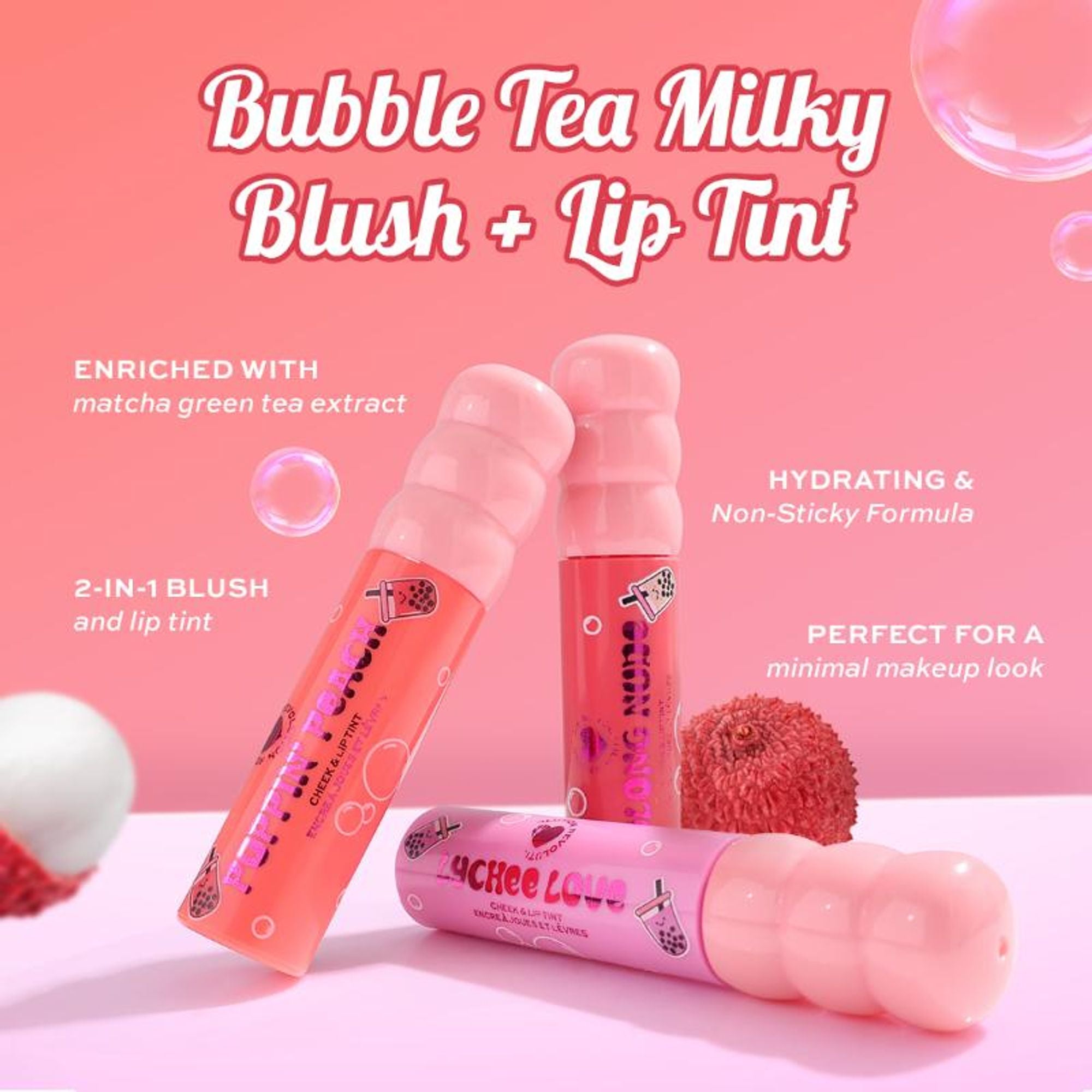 Makeup Revolution Bubble Tea Milky Blush + Lip Tint - Poppin' Peach - Distacart