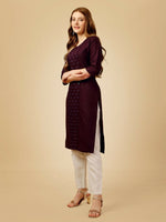 Thumbnail for Jyoti Fashion Women's Wine Cotton Blend Embroidered Kurta Pant Set - Distacart