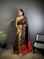 Thumbnail for Joban Fashion Chocolate Brown Bhagalpuri Cotton Silk Stripes/Box Saree
