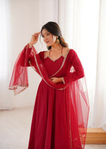 Thumbnail for Lehenga Mart Designer Anarkali Suit With Kurta, Pant, Dupatta For Women-Maroon - Distacart