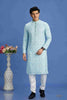 Raivat Ethnic Cotton Embroidery Kurta Pajama In Sky Blue Colour - Dista
