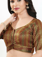 Thumbnail for Joban Fashion Dark Maroon Brocade Padded Blouse With Sweetheart Neck Elbow Sleeves