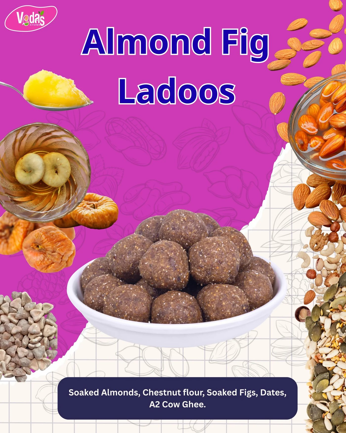 Vedas Kitchen Almond Fig Ladoo - Dista