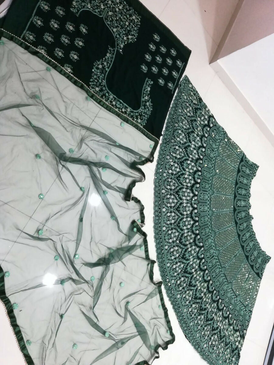 Jyoti Fashion Beautiful Bottle Green Faux Georgette 3MM Sequins with Thread & Jari Embroidery Lehenga Choli with Dupatta - Distacart