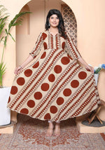 Thumbnail for Miravan Womens Brown Printed V-Neck Anarkali Kurta