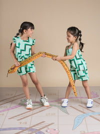 Thumbnail for Snakes and Ladders Girls Green Table Print Jumpsuit from Siblings Collection - Distacart