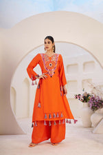 Thumbnail for The52 Women's Gorgeous Rayon Fabric Thread Work Straight Kurta Palazzo Set - Distacart