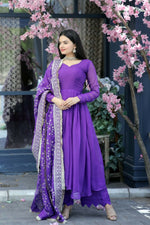 Thumbnail for Jyoti Fashion Women's Purple Tabby Silk Designer Kurta with Trouser & Dupatta - Distacart