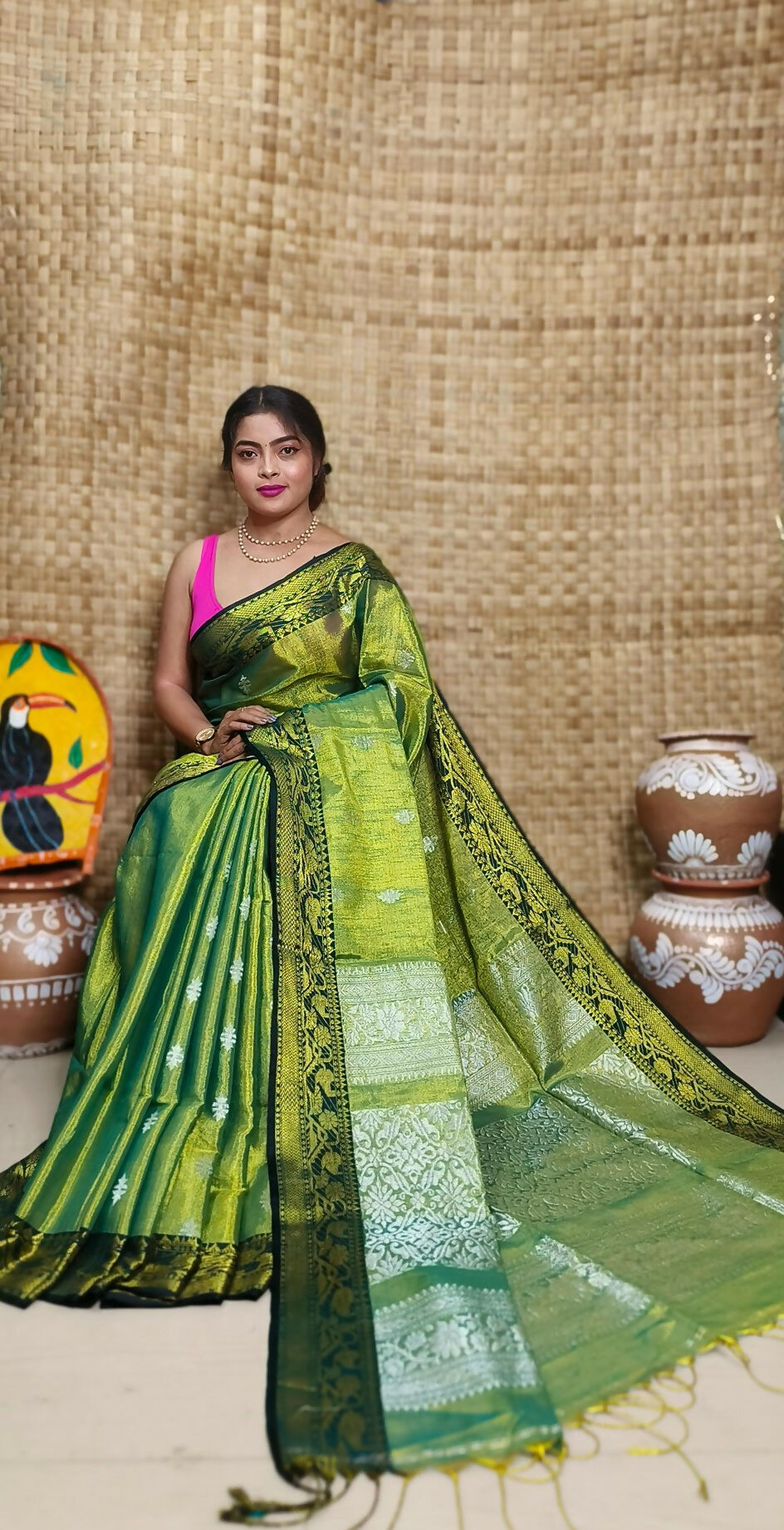 Exclusive Collection Green Beautiful Tissue Benarasi Saree - Dista