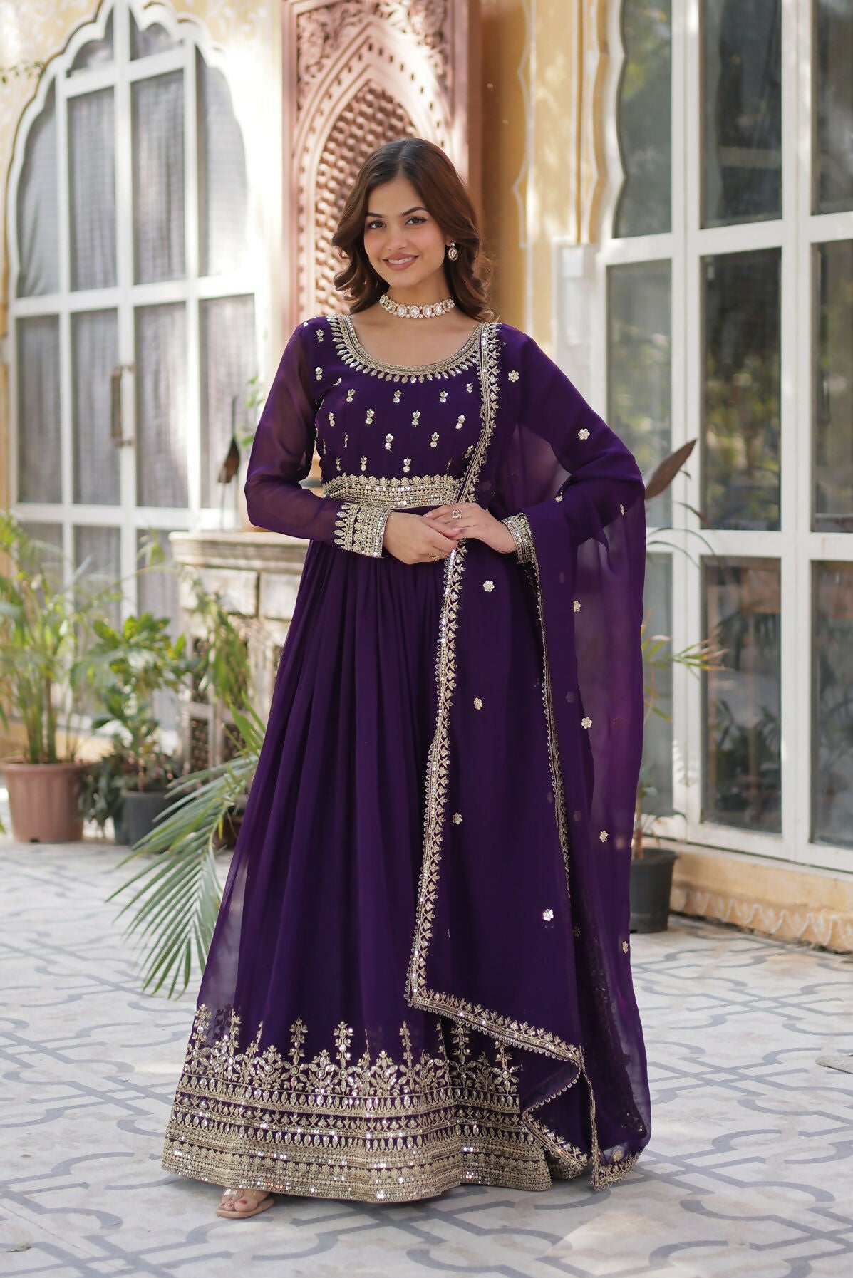 Joban Fashion Purple Georgette Sequence Embroidery Work Kurta Set
