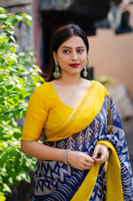 Thumbnail for Blue Polycotton Ethnic Motifs Saree with Unstitched Blouse - Hiral Fashion - Distacart