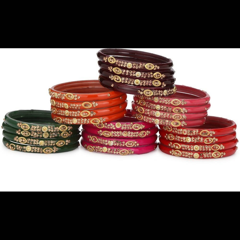 Afast Bridal Wedding & Party Fashionable Colorful Glass Bangle/Kada Set, Pack Of 24 - Multicolor - Distacart