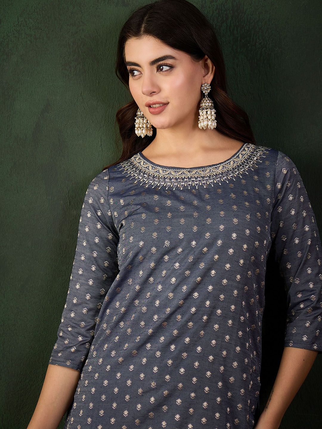 Sangria Embroidered Straight Kurta - Distacart