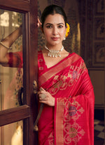 Thumbnail for Monjolika Fashion Rani Pink Silk Blend Banarasi Zari Work Classic Saree