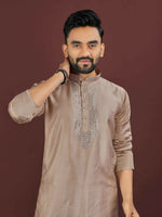 Thumbnail for Anaita Brown Embroidered Silk Straight Kurta - Distacart