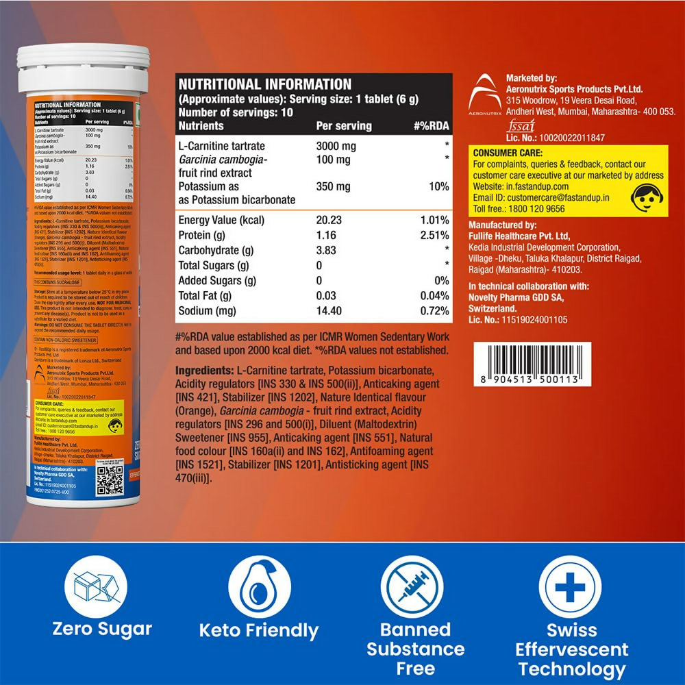 Fast&Up L Carnitine 3000mg Effervescent Tablets - Orange Flavour