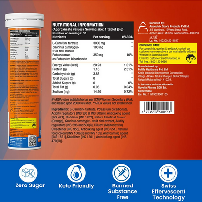 Fast&Up L Carnitine 3000mg Effervescent Tablets - Orange Flavour - Distacart