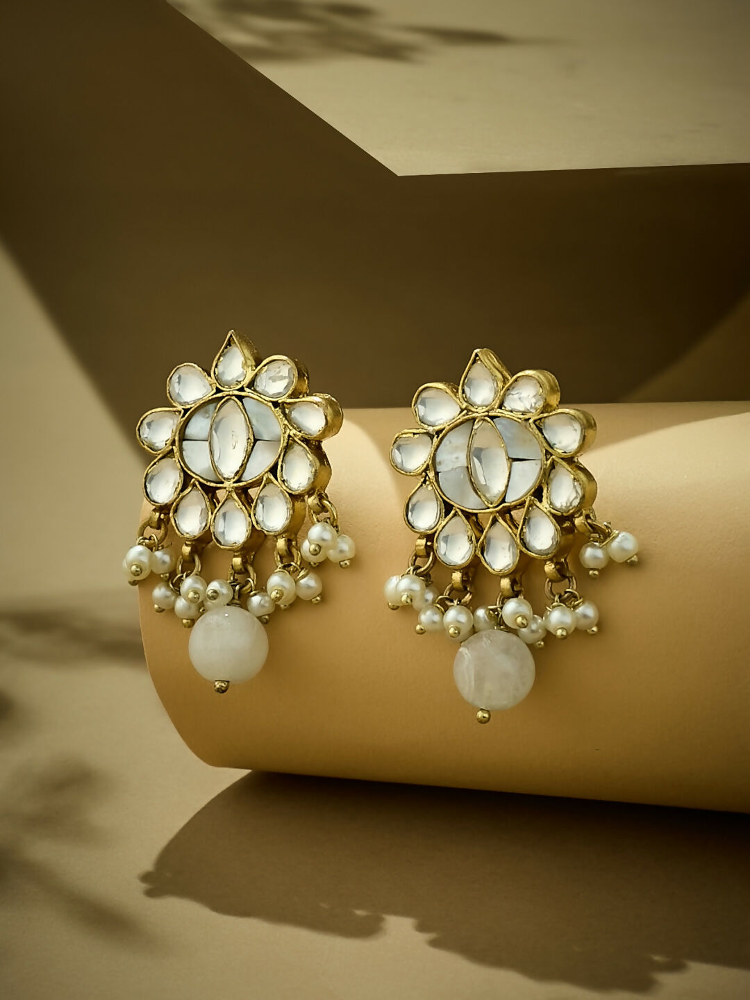 Nuyug 22K Gold-Plated Elegant MOP Studded Ethnic Pearl Drop Stud Earrings