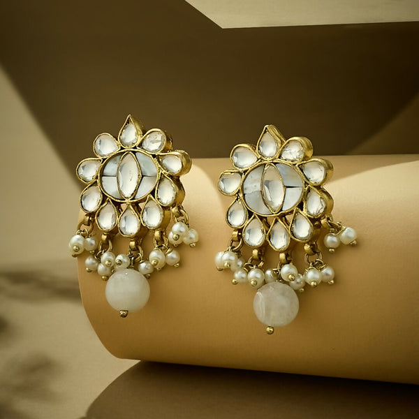 Nuyug 22K Gold-Plated Elegant MOP Studded Ethnic Pearl Drop Stud Earrings