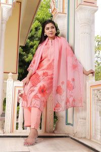 Thumbnail for Vaasva Women Pink Tabby Slik Print & Embroidered Kurta, Pant & Dupatta set - Distacart