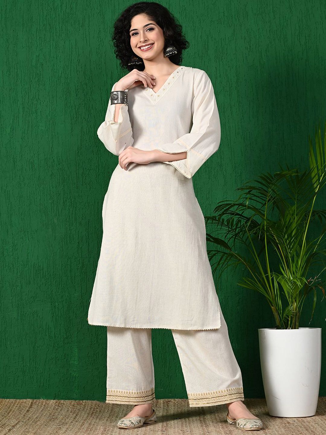 Sangria Embroidered Pure Cotton A-Line Kurta - Distacart