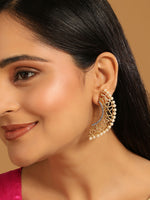 Thumbnail for Nuyug 22K Gold-Plated Zircon Studded & Pearl Beaded Contemporary Shaped Statement Stud Earrings