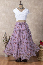 Thumbnail for Preksha Creation Indian Festive Georgette Digital Print Women Lehenga Choli And Crop Top - White & Brown - Distacart