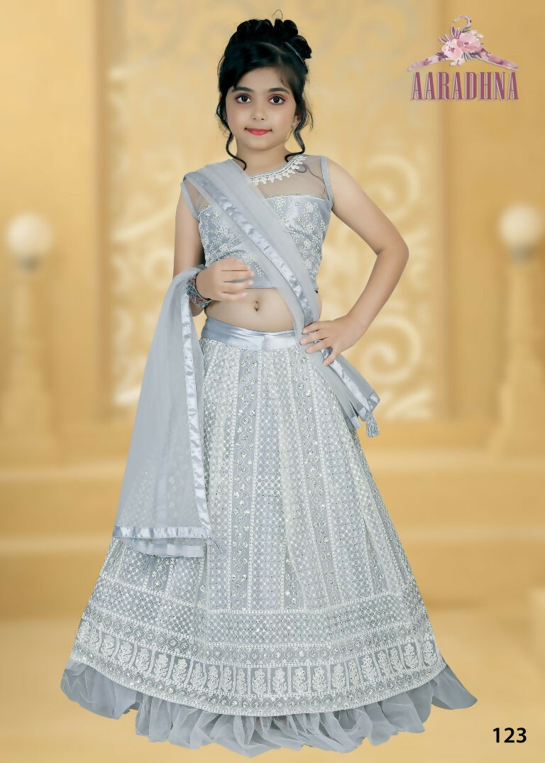 Wedding Designer Prussianblue Net Kidswear Lahenga - Aaradhna - Distacart