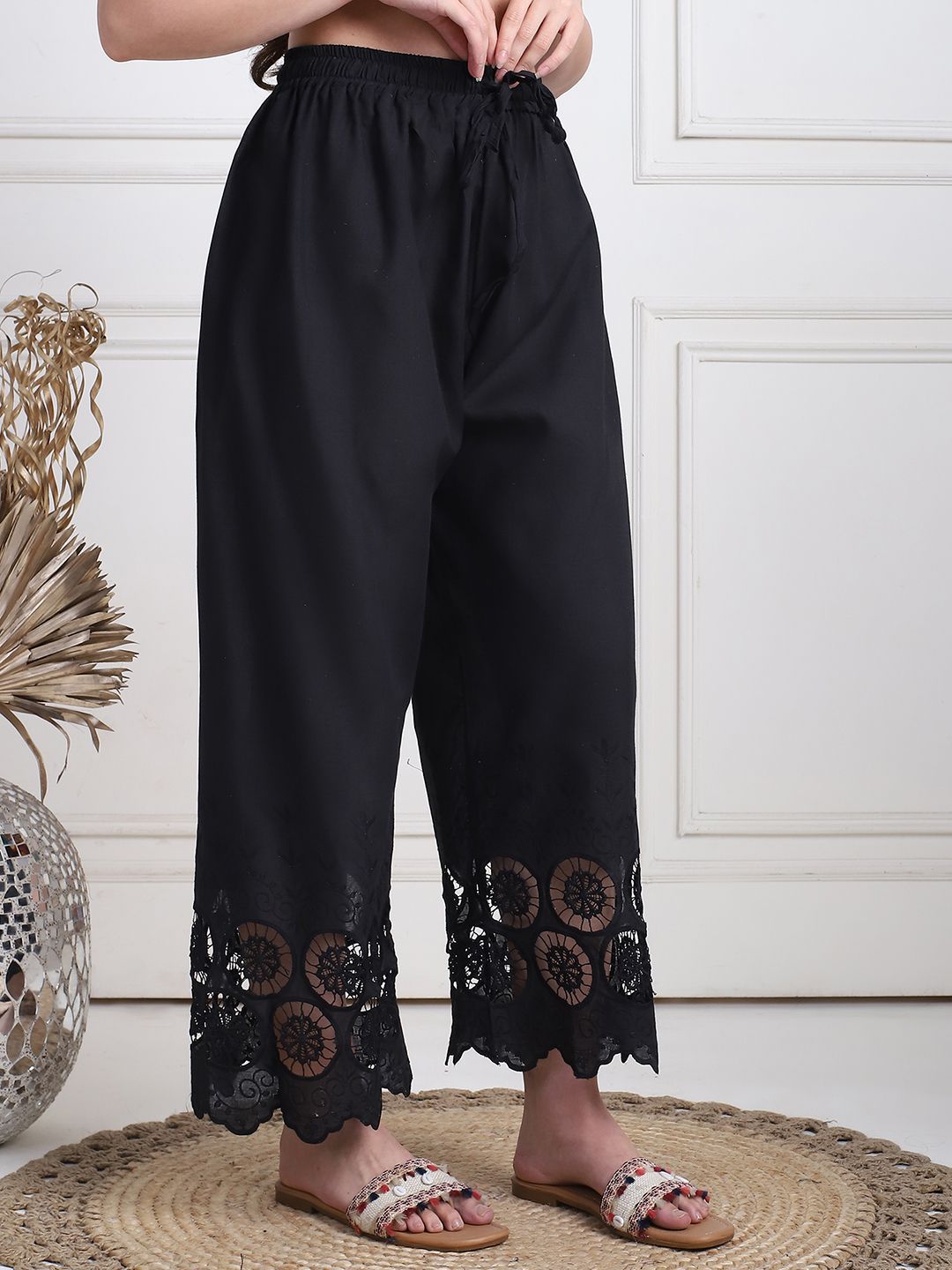 TAG 7 Women Floral Hem Design Flared Ethnic Palazzos - Distacart