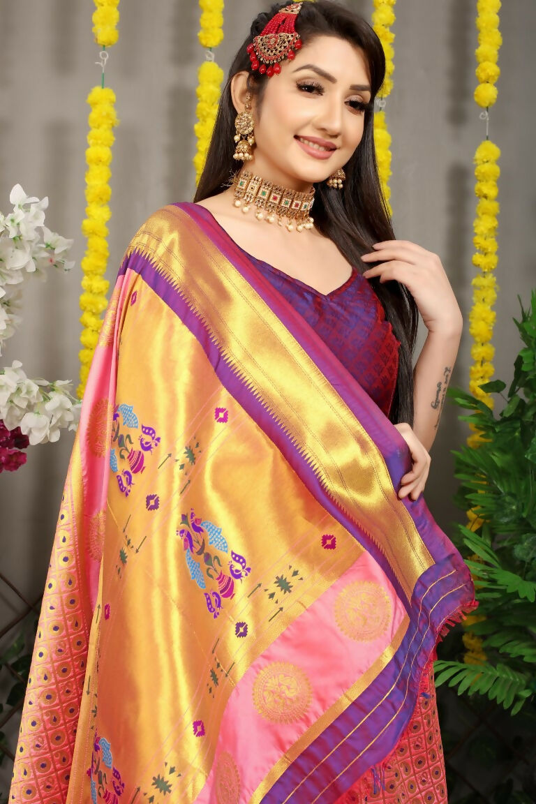 Jyoti Fashion Women's Baby Pink Banarasi Silk Zari Woven Saree with Blouse - Distacart