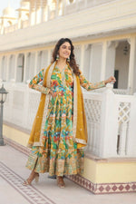 Thumbnail for Jyoti Fashion Women's Green Russian Silk Sequins Zari Embroideredy Anarkali Dress with Dupatta - Distacart
