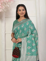 Thumbnail for Astita Linen Cotton Rama Green Saree