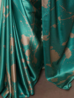Thumbnail for Vastranavya Sea Blue Satin Silk Printed Saree with a Natural Silk Unstitched Blouse - Distacart