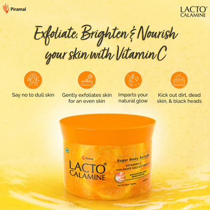 Lacto Calamine Vitamin C Sugar Body Scrub, Mild Exfoliation+Glowing Skin Scrub - Distacart