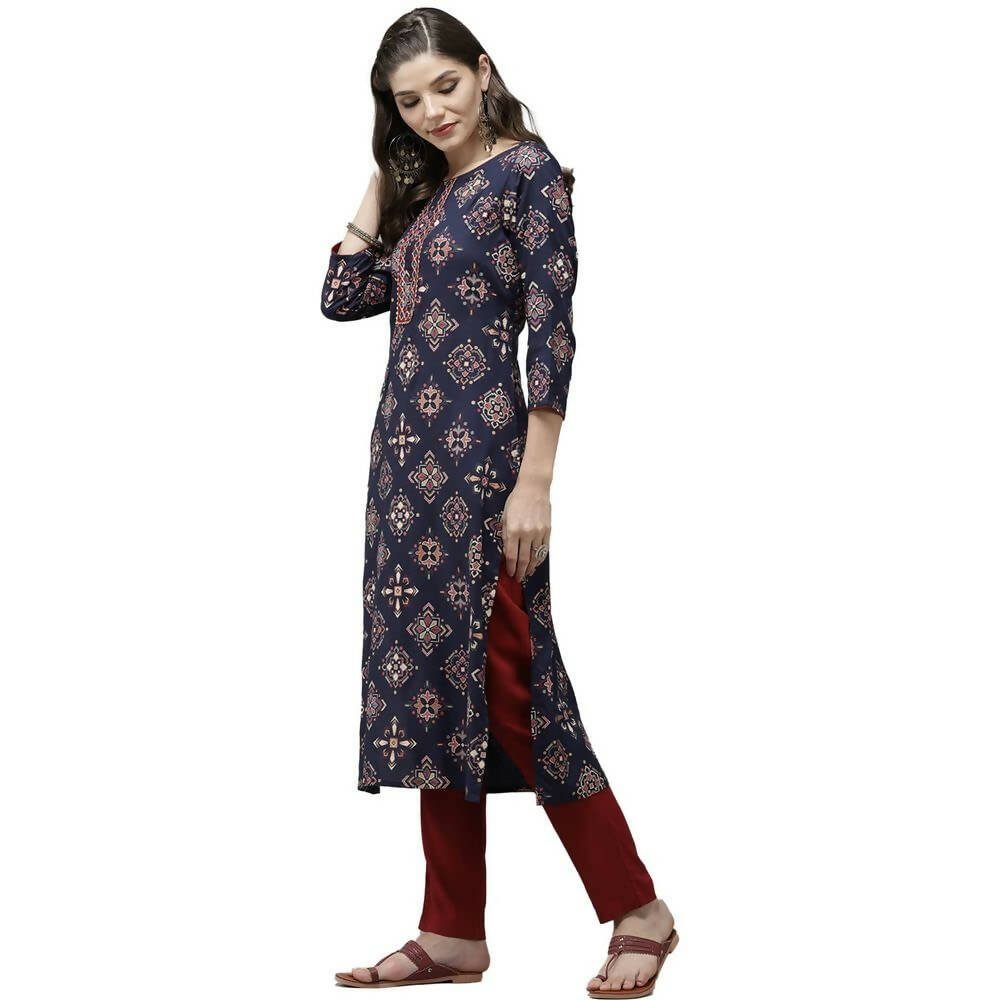 Anubhutee Women's Rayon Ethnic Motifs Printed Regular Gotta Patti Navy Blue Kurta with Trousers - Distacart