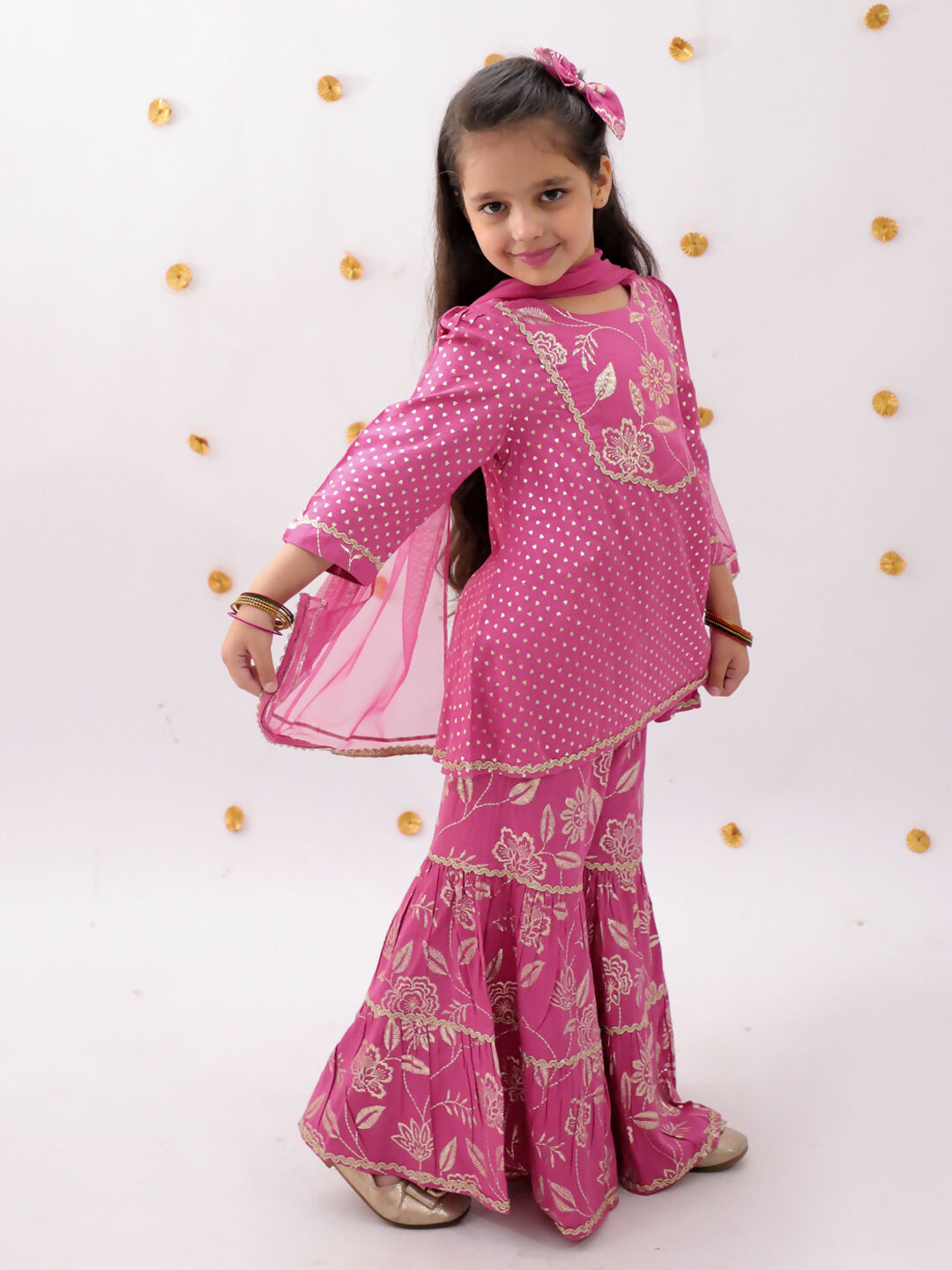 Lil Drama Khilkhilahat Pink Kurta Sharara With Dupatta Set For Girls