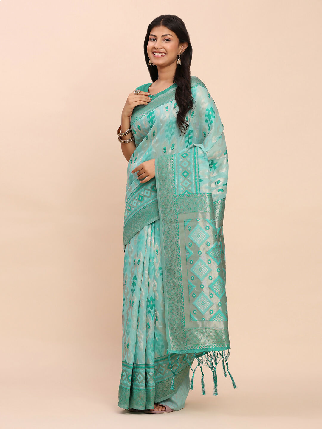 Astita Linen Cotton Sea Green Saree