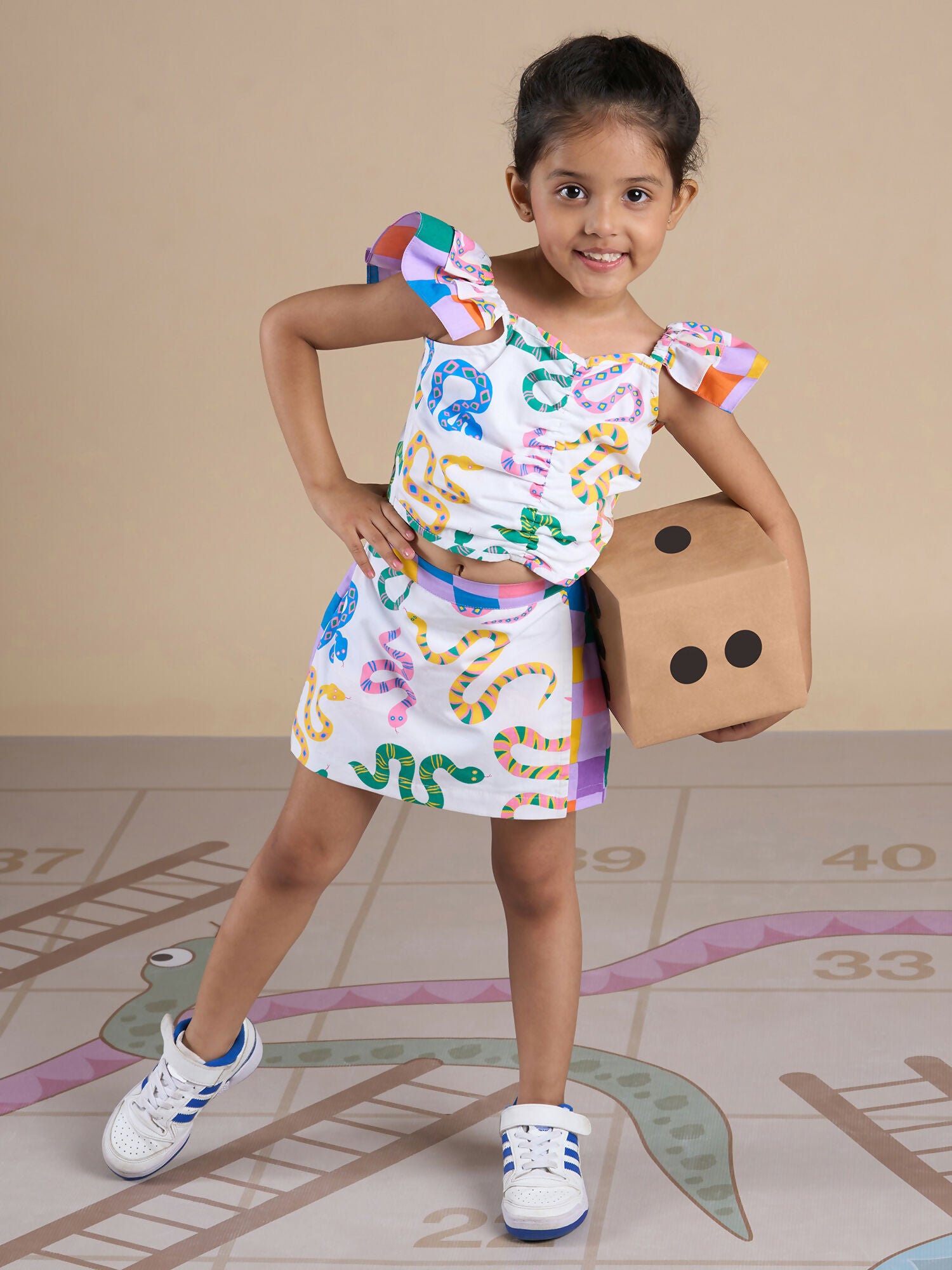 Snakes and Ladders Girls Multi Color Snake Print Top and Shorts Set from Siblings Collection - Distacart