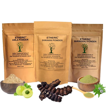 Etheric Amla Bhringraj Shikakai Powder Combo – Herbal Hair Growth & Strength Pack - Dista