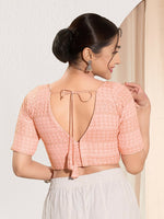 Thumbnail for Joban Fashion Peach Crochet Padded Blouse With V Neck Elbow Sleeves - Distacart