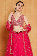 Thumbnail for Jyoti Fashion Graceful Rani Pink Sequence with Zari Embroidered Faux Georgette Lehenga Choli with Dupatta - Distacart