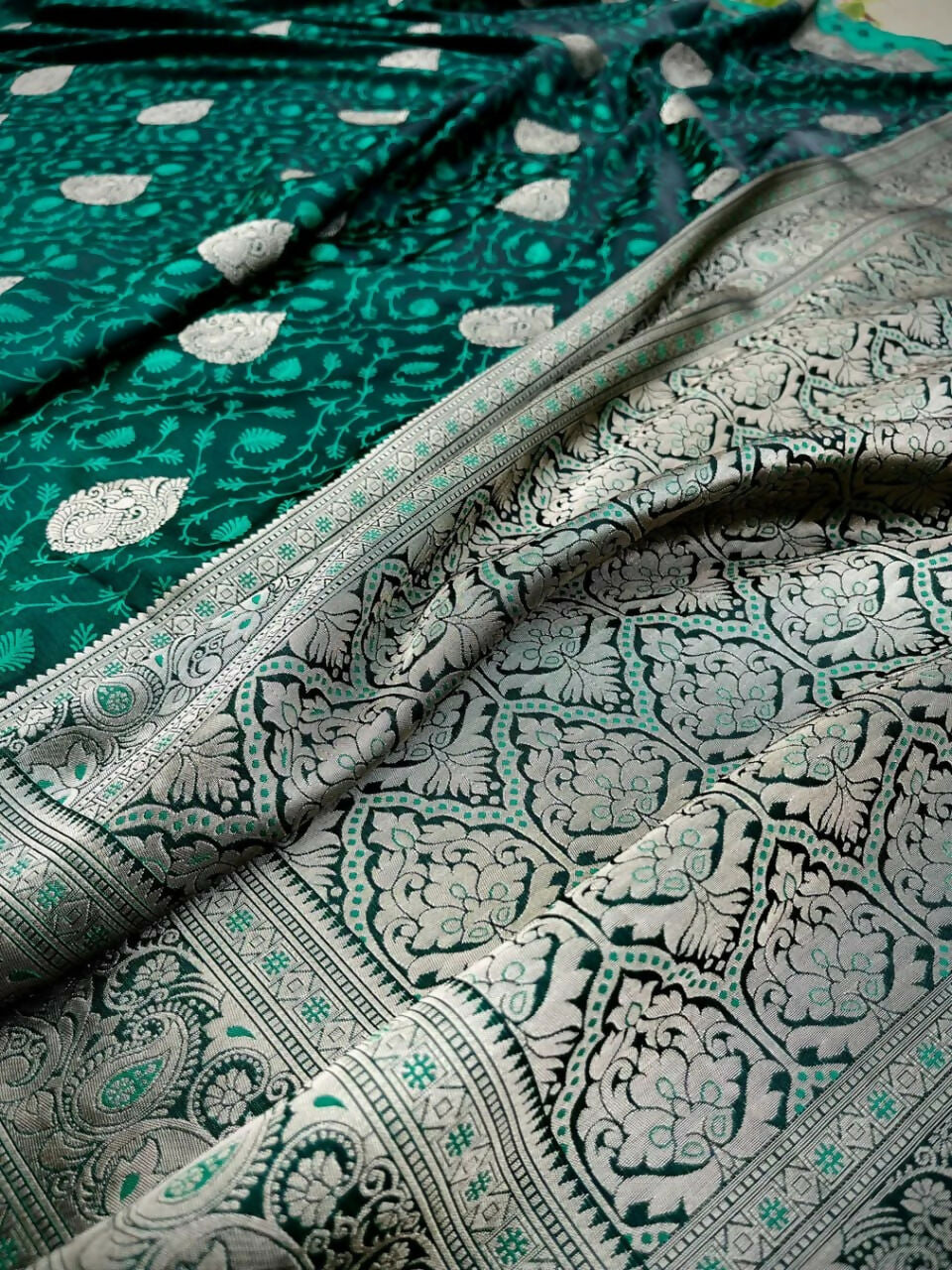 Preksha Creation Banarasi Soft Silk Women Green Saree - Distacart