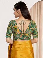 Thumbnail for Joban Fashion Bottle Green Viscose Rayon Padded Blouse With V Neck Elbow Sleeves - Distacart